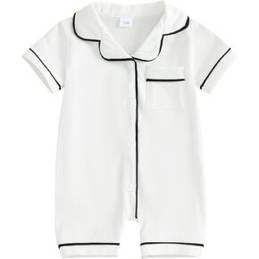 BULINGNA Infant Baby Girl Boy Summer One Piece Pajamas Jumpsuit Short Sleeve Button Down Cotton Pjs Sleepwear Onesie