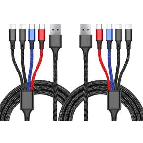 Multi Charging Cable 4FT, Universal 4 in 1 Multi Charging Cord Nylon Braided USB-A to Mirco USB/Type-C/Dual IP for Samsung Galaxy S23/S22, Phone 14, Pixel 7, Huawei/LG/Sony/HTC/PS/Tablets,More