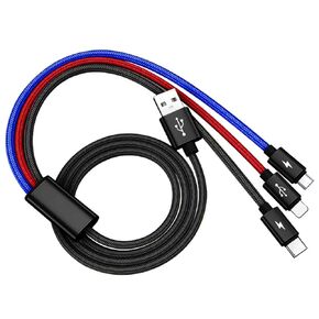 كابل شحن متعدد 4أقدام، سلك شحن عالمي 4 في 1 متعدد النايلون مضفر USB-A إلى Mirco USB/Type-C/Dual IP لهاتف Samsung Galaxy S23/S22، Phone 14، Pixel 7، Huawei/LG/Sony/HTC/PS/ الأجهزة اللوحية، المزيد