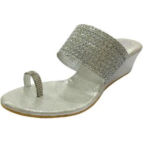 Sliver Women's Sandal Traditional Indian Shoes Handmade Wedge Heel Ladies Heeled Sandals