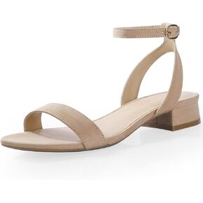 صنادل Ankis عارية للنساء صنادل مفتوحة للمشي بأشرطة للنساء صيفية أنيقة وكعب منخفض وحزام قابل للتعديل 2.54 سم in Kuwait