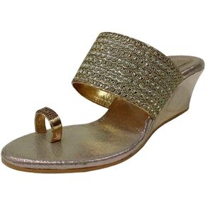 Gold Ethic Sandal Traditional Indian Sandal Shoes Handmade Shoes Wedge Heel Sandal Ladies Shoes
