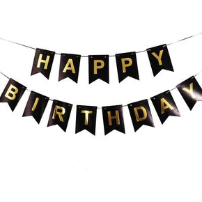 Happy Birthday Banner Black with Gold Letter Hanging Banners for Birthday Party Birthday Decorations 16*20 cm Large Size Fishtail Banner Birthday Arrangement Decorative Supplies