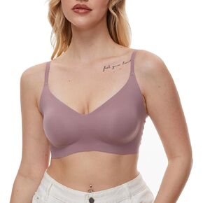Seamless Bra for Women Zero Feel Bra,Spaghetti Strap Wireless Plunge Bra with Removable Padding Cami Top