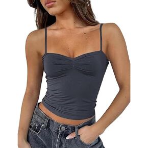 Women Sexy Sleeveless Going Out Crop Top Strappy Ruched Tank Tops Square Neck Summer Slim Fit Cami Tops