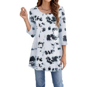 Naggoo المرأة 3/4 كم طاقم الرقبة سوينغ مضيئة فضفاضة تناسب عارضة تونك قمم تي شيرت M-3XL in Kuwait