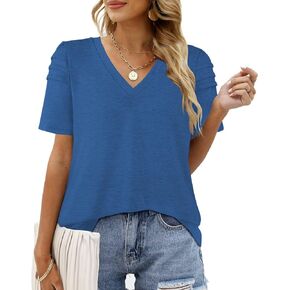 Womens Summer Tops Short Sleeve V Neck Shirts Puff Sleeve Casual Tshirts Blouses Tunics