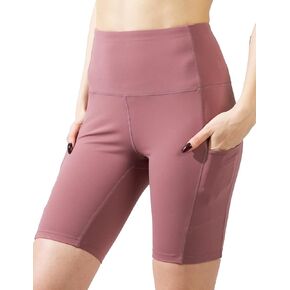 AJISAI Women's 8.5 inches Pro Compression Yoga Running Workout Biker Shorts with Side Pockets