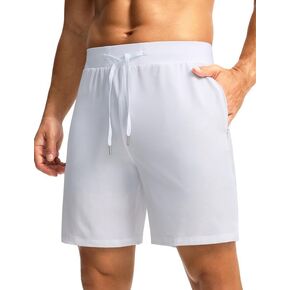 G Gradual Men's Workout Shorts with Zipper Pockets 7'' Lightweight Quick Dry Athletic Gym Running Shorts for Men(White,L)