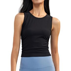 altiland Ribbed High Neck Workout Tank Tops for Woman, Cropped Athletic Shirts for Gym Yoga Exercise Running