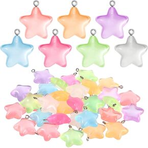 Glow in the Dark Star Charms Luminous Resin Pendants Charms Bulk Star Pendant Bead Pendants for Jewelry Making, 7 Colors