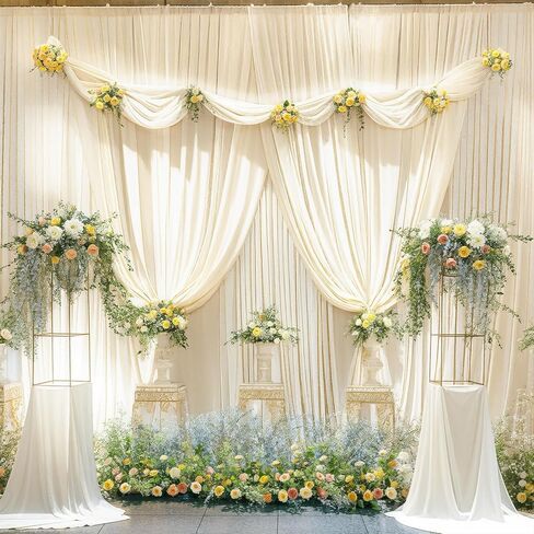 50ft x 10ft Wrinkle Free Ivory Wedding Backdrop Curtains for Party Bridal Shower Reception Decorations Ivory Fabric Curtain Backdrops Drapes for Photography Baby Shower Birthday Background in Saudi Arabia