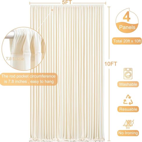 50ft x 10ft Wrinkle Free Ivory Wedding Backdrop Curtains for Party Bridal Shower Reception Decorations Ivory Fabric Curtain Backdrops Drapes for Photography Baby Shower Birthday Background in Saudi Arabia