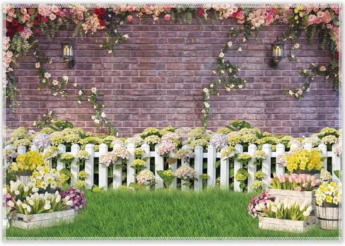 7x5ft Fabric Easter Spring Garden Photography Backdrop Flower Fence Rose Pink Brick Wall Background Floral Kids Newborn Baby Portrait Photo Booth Props in Saudi Arabia