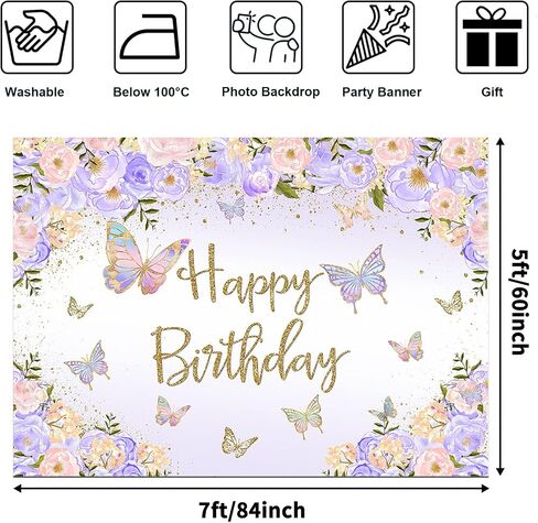 Avezano Purple Butterfly Birthday Backdrop for Girl's Purple Peach Floral Pastel Butterflies Birthday Background Pink Lilac Purple Gold Wishes and Butterfly Kisses Party Decorations Photoshoot (7x5ft) in Saudi Arabia