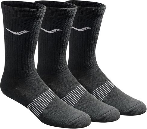 Saucony Men's Mesh Ventilating Comfort Fit Performance Crew Socks, 3, 6, 12, L-XL, Black Solid Foot (3 Pairs), Black Grey Foot (3 Pairs) in Kuwait