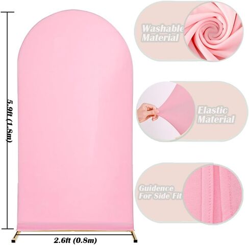 Fitted Arch Backdrop Stand Cover,Spandex Chiara Backdrop Fabric Two-Sided Arch Backdrop Panels Cover for Wedding Ceremony Birthday Party Baby Shower Banquet Decoration (2.6 X 6 Ft,Pink) in Saudi Arabia