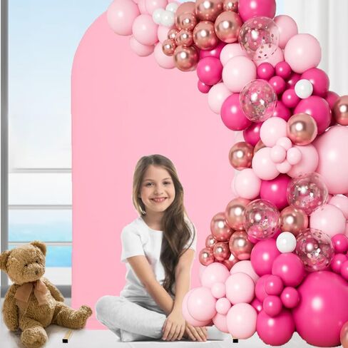 Fitted Arch Backdrop Stand Cover,Spandex Chiara Backdrop Fabric Two-Sided Arch Backdrop Panels Cover for Wedding Ceremony Birthday Party Baby Shower Banquet Decoration (2.6 X 6 Ft,Pink) in Saudi Arabia