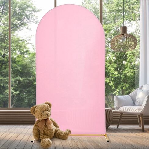 Fitted Arch Backdrop Stand Cover,Spandex Chiara Backdrop Fabric Two-Sided Arch Backdrop Panels Cover for Wedding Ceremony Birthday Party Baby Shower Banquet Decoration (2.6 X 6 Ft,Pink) in Saudi Arabia