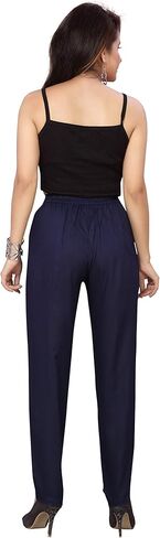 بنطال حرير صناعي فاخر معقود للنساء، ملابس كاجوال بجيب جانبي، بونتي مكتب مريح، نحيف، بنطال ذو مقاس متين | نظرة الفرخ in Kuwait