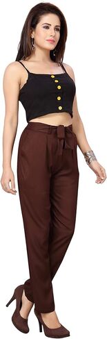 Premium Rayon Knotted Pant for Women, Both Side Pocket Casual Wear, Comfy Office Ponte, Slim, Solid Fit Pants | Chick Look in Saudi Arabia