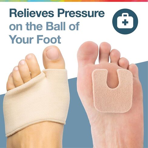 ZenToes Metatarsal Sleeves with Gel Cushions and Self-Adhesive U Shaped Felt Callus Pads - Bundle for Ball of Foot Care - Size Large, Beige in Kuwait