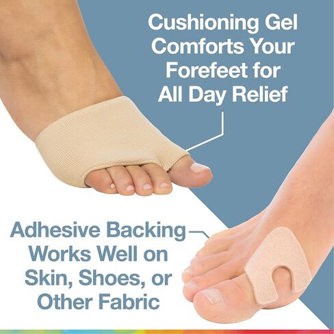 ZenToes Metatarsal Sleeves with Gel Cushions and Self-Adhesive U Shaped Felt Callus Pads - Bundle for Ball of Foot Care - Size Large, Beige in Kuwait