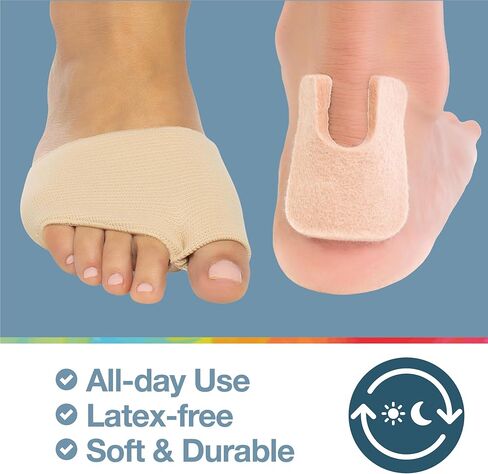 ZenToes Metatarsal Sleeves with Gel Cushions and Self-Adhesive U Shaped Felt Callus Pads - Bundle for Ball of Foot Care - Size Large, Beige in Kuwait