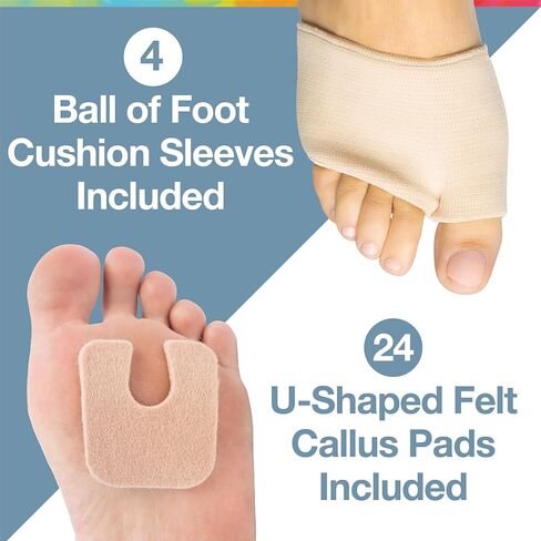 ZenToes Metatarsal Sleeves with Gel Cushions and Self-Adhesive U Shaped Felt Callus Pads - Bundle for Ball of Foot Care - Size Large, Beige in Kuwait