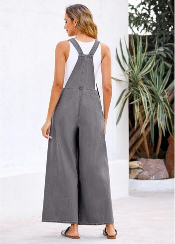 luvamia Denim Overalls for Women Wide Leg One Piece Jean Jumpsuits Fashion Baggy Bib Overall Loose Fit Pleated Pockets in Saudi Arabia