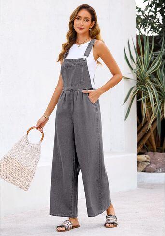 luvamia Denim Overalls for Women Wide Leg One Piece Jean Jumpsuits Fashion Baggy Bib Overall Loose Fit Pleated Pockets in Saudi Arabia