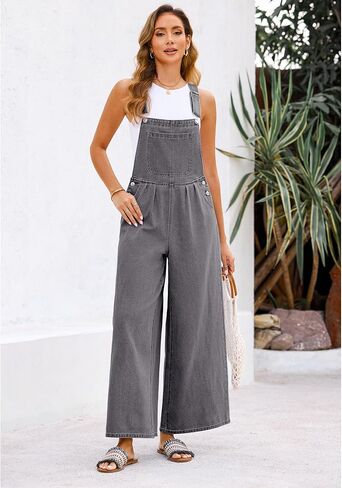 luvamia Denim Overalls for Women Wide Leg One Piece Jean Jumpsuits Fashion Baggy Bib Overall Loose Fit Pleated Pockets in Saudi Arabia