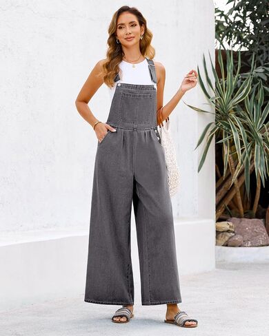 luvamia Denim Overalls for Women Wide Leg One Piece Jean Jumpsuits Fashion Baggy Bib Overall Loose Fit Pleated Pockets in Saudi Arabia