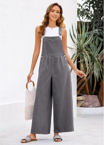 luvamia Denim Overalls for Women Wide Leg One Piece Jean Jumpsuits Fashion Baggy Bib Overall Loose Fit Pleated Pockets in Saudi Arabia