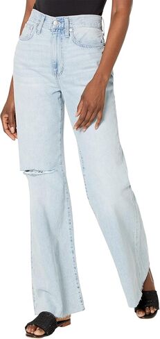 Madewell Baggy Flare Jeans with Knee Slit and Raw Hem in Luzon Wash in Saudi Arabia