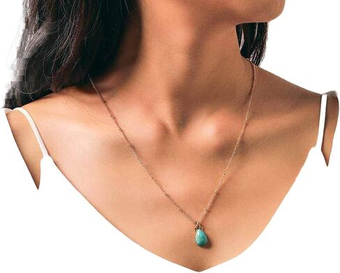 Dreamyn Boho Turquoise Necklaces Water Drop Pendant Necklaces Simple Heart Necklace Jewelry for Women and Girls (silver) in Saudi Arabia