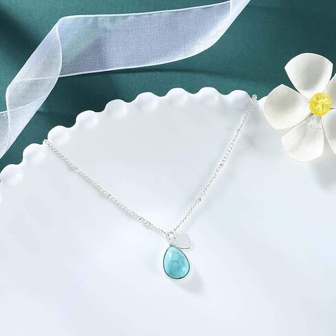 Dreamyn Boho Turquoise Necklaces Water Drop Pendant Necklaces Simple Heart Necklace Jewelry for Women and Girls (silver) in Saudi Arabia