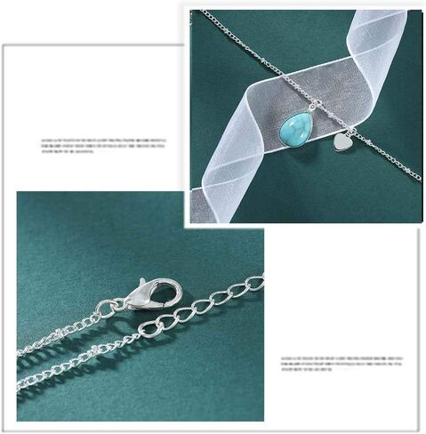 Dreamyn Boho Turquoise Necklaces Water Drop Pendant Necklaces Simple Heart Necklace Jewelry for Women and Girls (silver) in Saudi Arabia