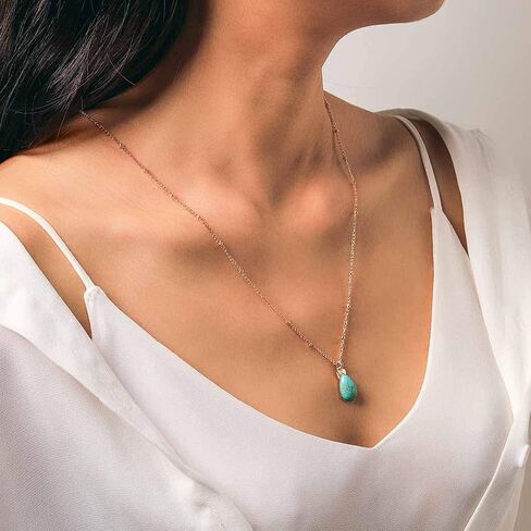 Dreamyn Boho الفيروز القلائد قطرة الماء قلادة القلائد بسيطة القلب قلادة مجوهرات للنساء والفتيات (الفضة) in Saudi Arabia