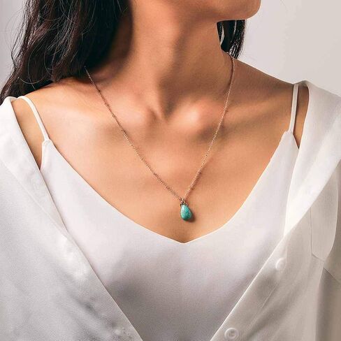 Dreamyn Boho الفيروز القلائد قطرة الماء قلادة القلائد بسيطة القلب قلادة مجوهرات للنساء والفتيات (الفضة) in Saudi Arabia