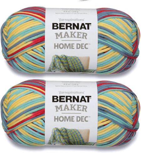 خيوط Bernat Maker Home Dec Fiesta Varg - عبوتان من الخيوط سهلة الاستخدام للمبتدئين - مزيج من القطن والنايلون - مقياس #5 من الخيوط الضخمة للحياكة والكروشيه والحرف اليدوية والأميجورومي in Saudi Arabia