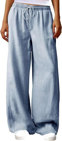 Minthunter Women's Casual Wide Leg Jeans Low Rise Drawstring Waistband Loose fit Denim Pants in Saudi Arabia