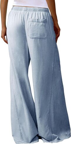 Minthunter Women's Casual Wide Leg Jeans Low Rise Drawstring Waistband Loose fit Denim Pants in Saudi Arabia