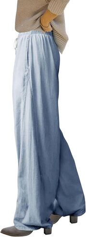 Minthunter Women's Casual Wide Leg Jeans Low Rise Drawstring Waistband Loose fit Denim Pants in Saudi Arabia