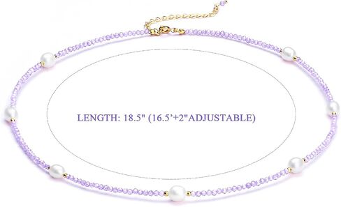 Purple Zircon Freshwater Pearl Choker Necklace for Women, Handmade Birthstone Crystal Bead Necklace Gifts, 18.5" in Saudi Arabia