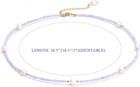 Purple Zircon Freshwater Pearl Choker Necklace for Women, Handmade Birthstone Crystal Bead Necklace Gifts, 18.5" in Saudi Arabia