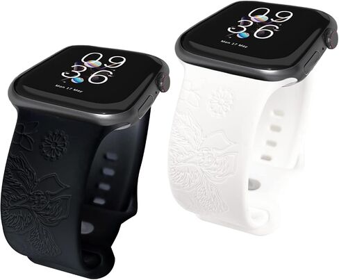 Compatible with Apple Watch Band 38mm 40mm 41mm 42mm 44mm 45mm for Women/Men Laser Engraved Waterproof SoftSilicone Sport Straps Replacement Wristbands foriWatch Series 7/6/5/4/3/2/1/SE （pack 2） in Saudi Arabia