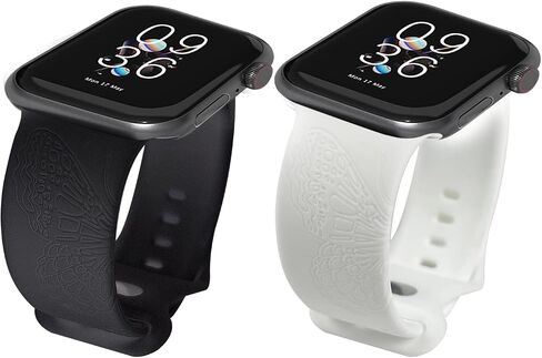 Compatible with Apple Watch Band 38mm 40mm 41mm 42mm 44mm 45mm for Women/Men Laser Engraved Waterproof SoftSilicone Sport Straps Replacement Wristbands foriWatch Series 7/6/5/4/3/2/1/SE （pack 2） in Saudi Arabia