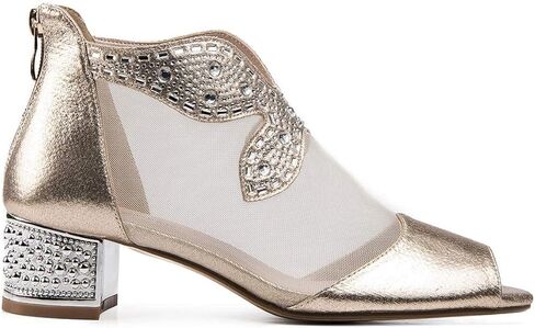 صنادل بكعب 'Nekaise' من ANN CREEK للنساء بمقدمة مفتوحة وكعب مكتنز وصنادل فستان مع جزء علوي شبكي ذهبي اللون in Kuwait