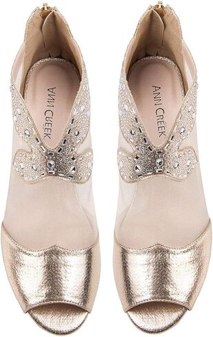 صنادل بكعب 'Nekaise' من ANN CREEK للنساء بمقدمة مفتوحة وكعب مكتنز وصنادل فستان مع جزء علوي شبكي ذهبي اللون in Kuwait